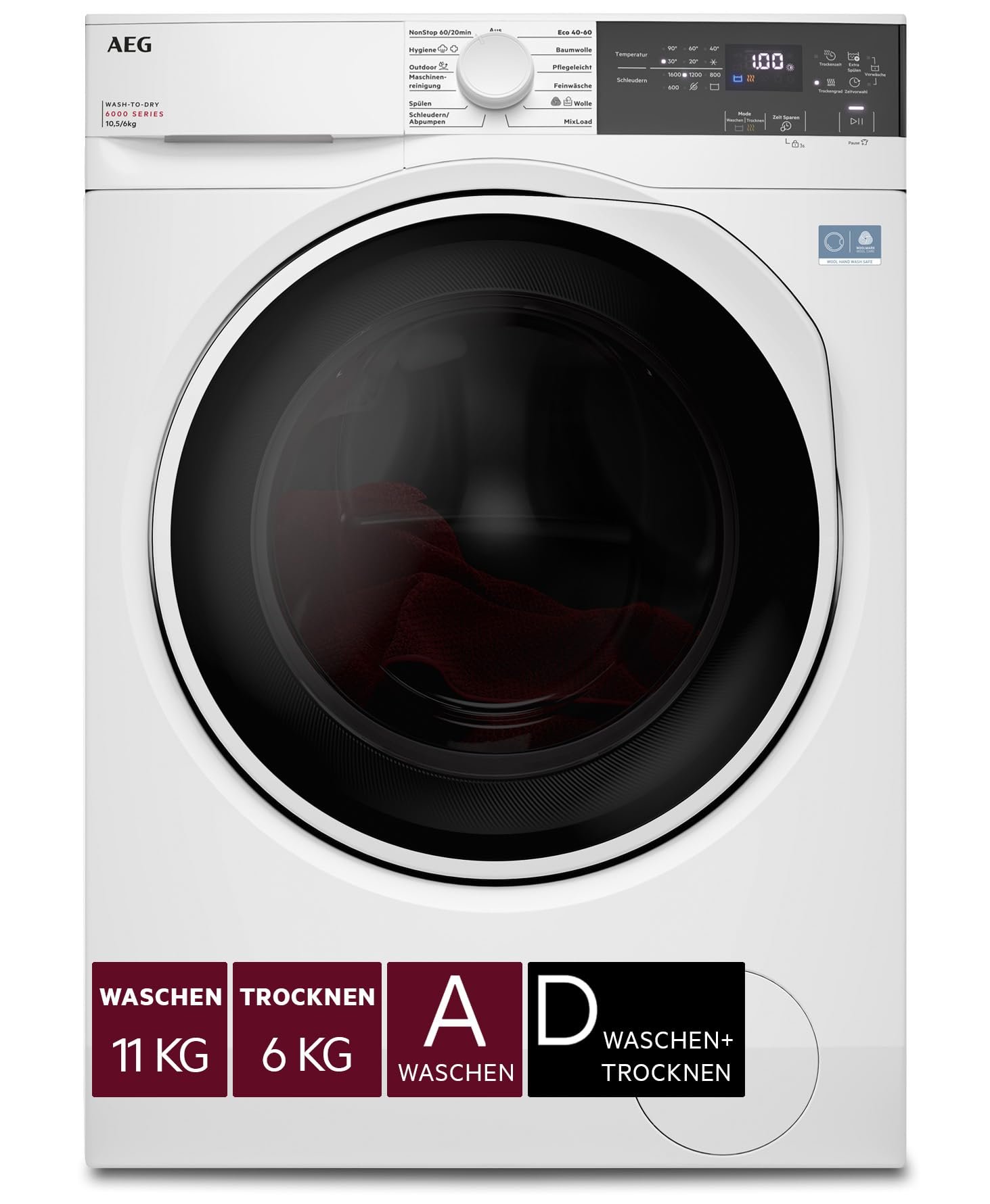 71LyTCBvP5L-1 AEG Serie 5000 LWR6AMZ58WD Waschtrockner, 11 kg Waschen, 6 kg Trocknen, NonStop Wash2Dry – Bild 1